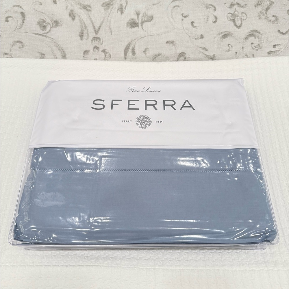 SFERRA LEONARDO PERCALE 4-PIECE KING SHEET SET IN POOLSIDE BLUE MADE IN ITALY